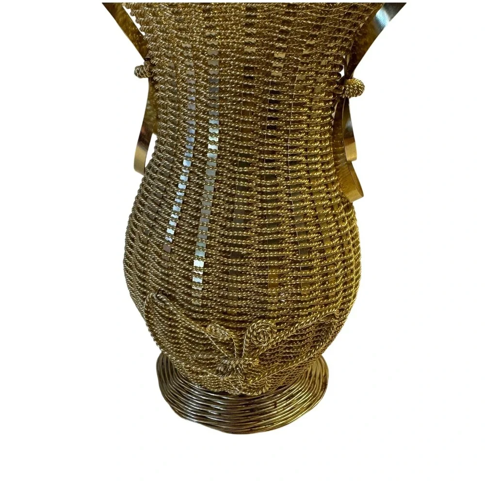 Gold Wire Wrapped Vase Decorative Tabletop Accent Elegant‎ Home Decor